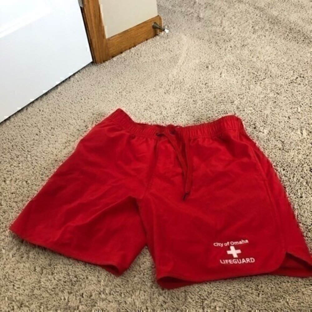 Men’s size small lifeguard swim trunks City of Omaha.